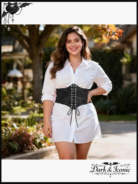 Vintage Lace-up Elastic Corset Belt for Women, Wide Waist Cincher, Halloween main image 3